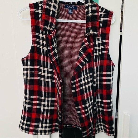 Chaps Women’s Plaid Vest Size Medium Red - Picture 6 of 6